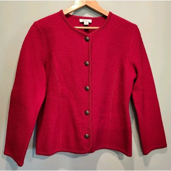 The Tog Shop Red 100% Wool Button Up Blazer Jacket Holiday Sz Mp - Picture 1 of 8